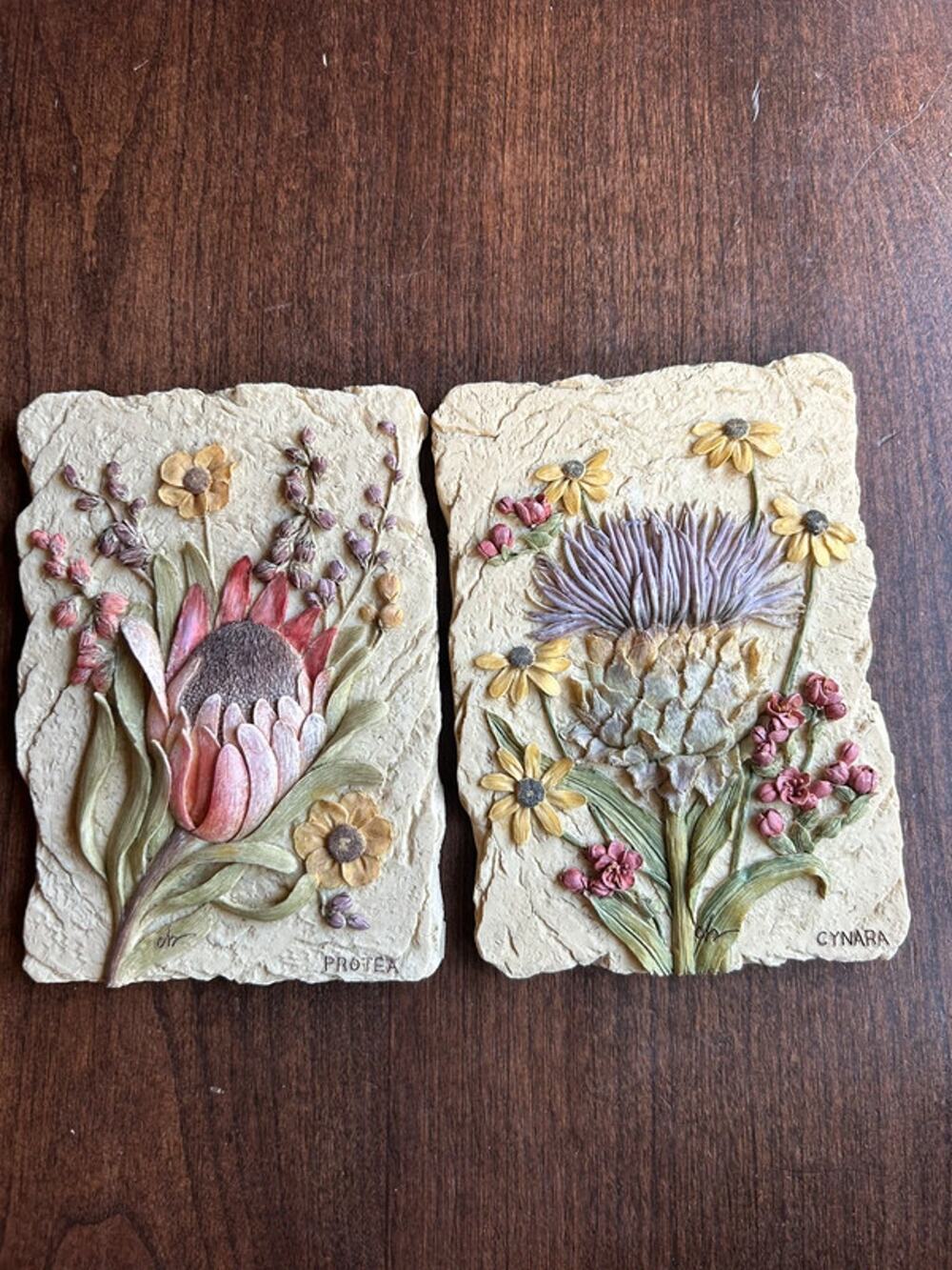 vintage 3D resin wall plaques designed by Cheri Blum Protea Cynara
